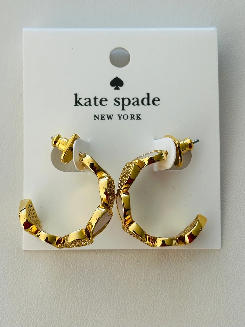 kate spade Gold Heart-Linked Hammered Hoop Earrings